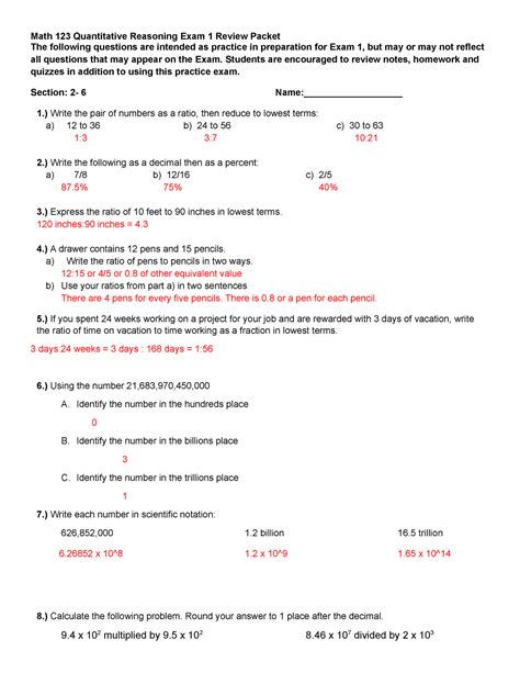 quantitative reasoning test with answers